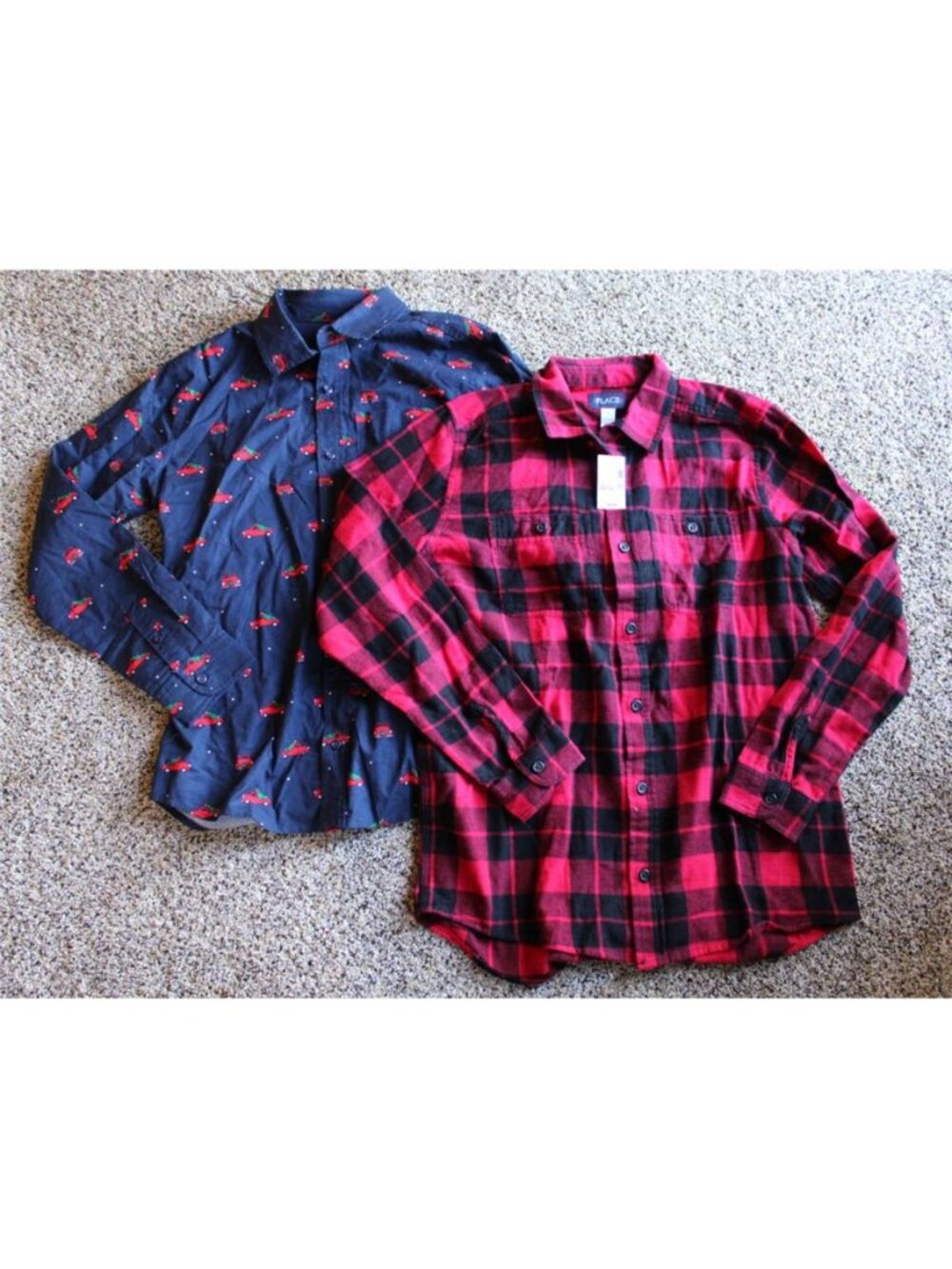 NWT The Children's Place Holiday Button Ups XXL 16 Red Truck Tree Buffalo Plaid